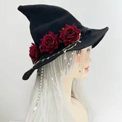 ロリータ ゴシック ハロウィン 魔女 帽子 コスプレ バラ デザイン 巡夜