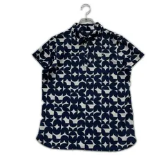 中古 レディース キャロウェイ Callaway 半袖ポロシャツ LL 紺×白 ネイビー×ホワイト 2024年モデル 幾何学風