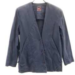 ISSEY MIYAKE イッセイミヤケ 70s 日本製 リネンブレンド 初期タグ ヴィンテージ ノーカラージャケット 9 ネイビー レディース 古着のサムネイル