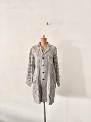 【美品】ARMEN アーメン リネン100% ストライプ ワークコート フランス製 サイズ1　　のサムネイル