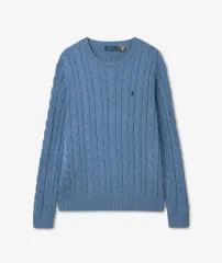 L ポロラルフローレン ケーブルニット コットン セーター ブルー