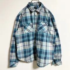 古着 used　長袖ネルシャツ　チェック柄　総柄　青　ブルー　秋冬服　レトロデザイン　ビッグシルエット　XLサイズ【値引き交渉OK！】