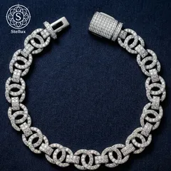 【限定プレミア】フルモアサナイト × サークルリンクチェーン ブレスレット｜18Kコーティング×S925刻印×鑑定書付｜メンズ レディース ユニセックス ｜トレンド ｜ギフト プレゼントにも◎マイアミキューバンチェーン｜テニスチェーン｜ブリンブリン