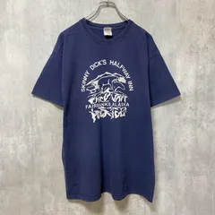 古着 used　GILDAN　ギルダン　半袖アニマル柄プリントTシャツ　ネイビー　紺　レトロデザイン　クルーネック　Lサイズ