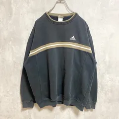 古着 used　90s　adidas アディダス　長袖スウェット　トレーナー　ロゴ刺繍　ライン入り　クルーネック　Lサイズ