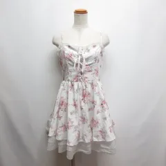 シーイン SHEIN 花柄 キャミ ワンピース M 白 ホワイト レースアップ フリル 裏地付き