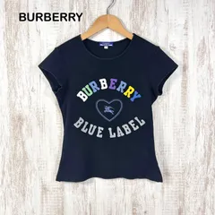 00s BURBERRY BLUE LABEL バーバリーブルーレーベル ハートホース カラフル バーシティ アーチロゴ 半袖 カットソー ブラック レディース Tシャツ y2k