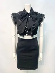 2384 DAZZY デイジー　キャバクラ　ドレス　シフォン　フリル　リボンタイ　タイト　ミニ　伸縮性　キャバドレス　M