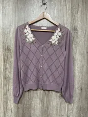 axes femme アクシーズファム 花柄刺 ダイヤ編みニットカーディガン カーディガン sizeM/紫 ■◇ レディース