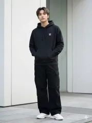 アディダス メンズ ブラック フード付きTシャツ_S