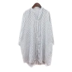 シューラルー SHOO・LA・RUE ワンピース ひざ丈 ストライプ 長袖 麻混 リネン混 F グレー 白 ホワイト /MN