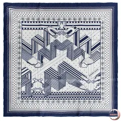 【未使用】HERMES エルメス スカーフ カレ55 SANGLES EN ZIGZAG ジグザグのサングル 043867S 04 シルク ネイビー ホワイト【中古】