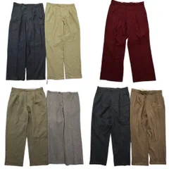 古着卸 まとめ売り ノーブランド スラックス パンツ 7枚セット (メンズ 38 ) ストライプ 2タック ベージュ レッド 中古 古着 NE0255