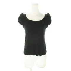 バーバリーブルーレーベル BURBERRY BLUE LABEL 半袖カットソー ラウンドネック 半袖 ストレッチ ギャザー ロゴ刺繍 38 M 黒 ブラック /AO23