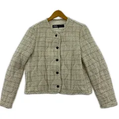 ZARA  ザラ　 ノーカラー ツイードジャケット sizeEUR M/アイボリー系