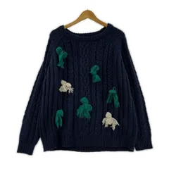 美品  Unitage ユニテージ タグ付き リボン ケーブルニット sizeF/ネイビー