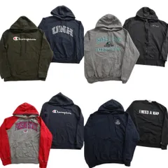 古着卸 まとめ売り チャンピオン Champion スウェット 8枚セット (メンズ M /L ) ラグラン フーディー フルジップ アーチロゴ 中古 NE0488
