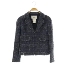 ルネ Rene TISSUE ツイードジャケット ジップアップ アウター 36 紺 黒 /NR ■GY53