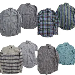 古着卸 まとめ売り ラルフローレン 長袖シャツ 8枚セット (メンズ M ) ストライプ ボーダーマルチカラー マドラス 中古 古着 NE0580