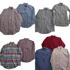 古着卸 まとめ売り ラルフローレン 長袖シャツ 9枚セット (メンズ M /L ) ボタンダウン マルチカラー チェック マドラス 中古 古着 NE0579