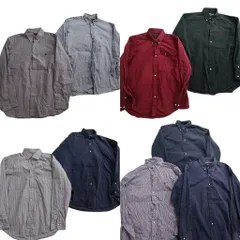 古着卸 まとめ売り ラルフローレン 長袖シャツ 9枚セット (メンズ L ) 90s ネイビー ワンポイント ストライプ ボタンダウン 中古 NE0578