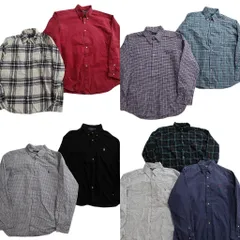 古着卸 まとめ売り ラルフローレン 長袖シャツ 9枚セット (メンズ XL ) チェック ワンポイント ボタンダウン 無地 中古 古着 NE0575
