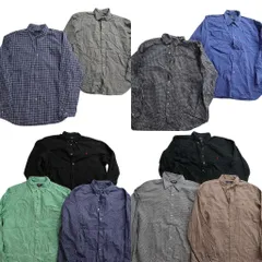 古着卸 まとめ売り ラルフローレン 長袖シャツ 10枚セット (メンズ 2XL ) ワンポイント ブラック 無地 チェック 90s 中古 古着 NE0572