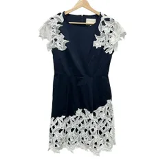 Chesty(チェスティ) ワンピース サイズ0 XS レディース - ダークネイビー×白 クルーネック/半袖/ひざ丈/レース