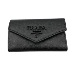 プラダ PRADA キーケース 4連キーフック キーリング レザー ブラック レディース
