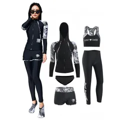 【新品】 [Beatgos] 水着 レディース 体型カバー ラッシュガード 長袖 上下 5点セット UPF50+ UVカット フィットネス 可愛い 水陸両用 (女 2019 XL) 0