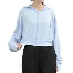 【新品】 [FashionBerry] ブルージュ L レディース ラッシュガード パーカー ショート丈 フルジップ UVカット UPF50+ 吸水速乾 接触冷感 軽量 ストレッチ フード付き フィンガーホール 長袖 羽織り アウトドア 海 プール 体型カ 1