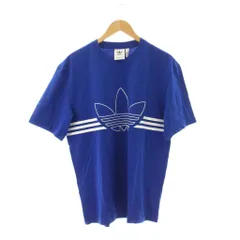 アディダスオリジナルス adidas originals Tシャツ L 青 半袖 ロゴプリント ストライプ柄 /JP