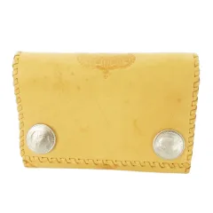 二つ折り財布 ウォレット 小銭入れあり レザー 革 エンブレム型押し コインボタン ステッチ ベージュ /CK30 ■GY18