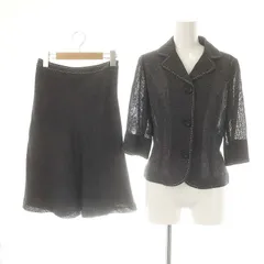 エムズグレイシー M'S GRACY セットアップスーツ テーラードジャケット 七分袖 フレアスカート リネン混 38 グレー ホワイト /DO ■OS