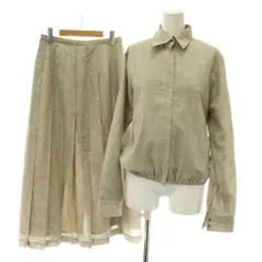 23区 オンワード樫山 セットアップ 上下 ジャケット ブルゾン ステンカラー ジップアップ プリーツスカート ロング ウール混 40 ベージュ /XZ ■GY63