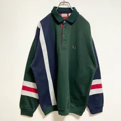 古着 used　～90s　Bugle Boy Company　長袖ロゴ刺繍ポロシャツ　ヴィンテージ　緑　グリーン　XLサイズ