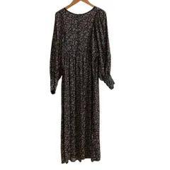 美品 BEAMS HEART ビームスハート ヨーク切替 花柄ワンピース フラワープリント 長袖 ロングドレス ブラック レディース 古着 中古 USED