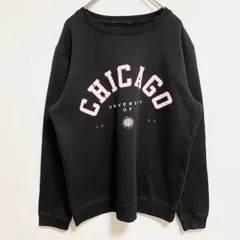 古着 used　長袖カレッジロゴプリントスウェット　トレーナー　クルーネック　シカゴ大学　黒　ブラック　レトロデザイン