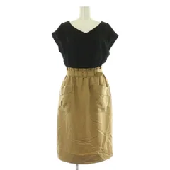 マイストラーダ Mystrada ドッキングワンピース ロング 半袖 切替 ベルト付 38 ブラック ベージュ /MY ■OS ■SH