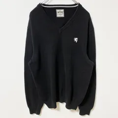 古着 used　EXPRESS　長袖Vネックニット　セーター　ワンポイントロゴ刺繍　黒　ブラック　秋冬服　Lサイズ