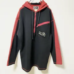 古着 used　～90s　PUREGEAR　ハーフジップパーカー　胸ポケット付き　ヴィンテージ　黒　ブラック　赤　レッド　秋冬服