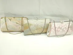 平和屋着物▼和装小物　和装バッグまとめて３点　ハンドバッグ　枝花文　御所車吉祥花文　金銀彩　逸品　CABD8554ju