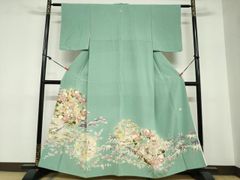 平和屋着物□中国三大刺繍 相良刺繍 訪問着 草花文 正絹 逸品