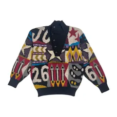 90s FICCE フィッチェ ヨシユキコニシ 総柄 派手柄 ウール混 ハーフボタン ニット セーター /マルチカラー系 メンズ ヴィンテージ ドン小西