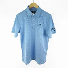 キャロウェイ CALLAWAY Ｌ ポロシャツ 半袖 ストライプ ロゴ 刺繍 青 ブルー ゴルフウェア