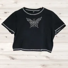 A1322 シーイン SHEIN Tシャツ 半袖 カットソー(3L 2XL) 黒 柄もの 綿/コットン Uネック