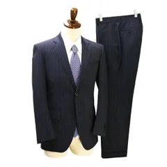スーツカンパニー ALPE SOLIVO 2つボタン シングルスーツ Y5 M ダークネイビー ストライプ 本切羽 春秋 合物 0586851 6NB124 【送料無料】【中古】【メンズビジネス】202602