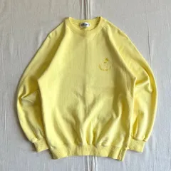 希少　～90s　vintage　Tokyo Disney land　ミッキー　キャラクターワンポイントロゴ刺繍　ラグランスリーブ　短丈スウェット　トレーナー　レモンイエロー　L　C-BOY　アメカジ　mickey mouse print sweat shirt