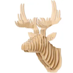 鹿 オブジェ 壁掛け インテリア 動物 3D 彫刻 飾り 壁 飾り木目 モダン ナチュラル (白木) [白木]