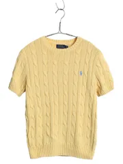 【お得なクーポン配布中!】 ポロ ラルフローレン ケーブル 半袖 ニット セーター レディース L 高級 100% ピマ コットン ワンポイント クルーネック きれいめ イエロー